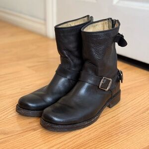Frye Black Leather Combat Boots
